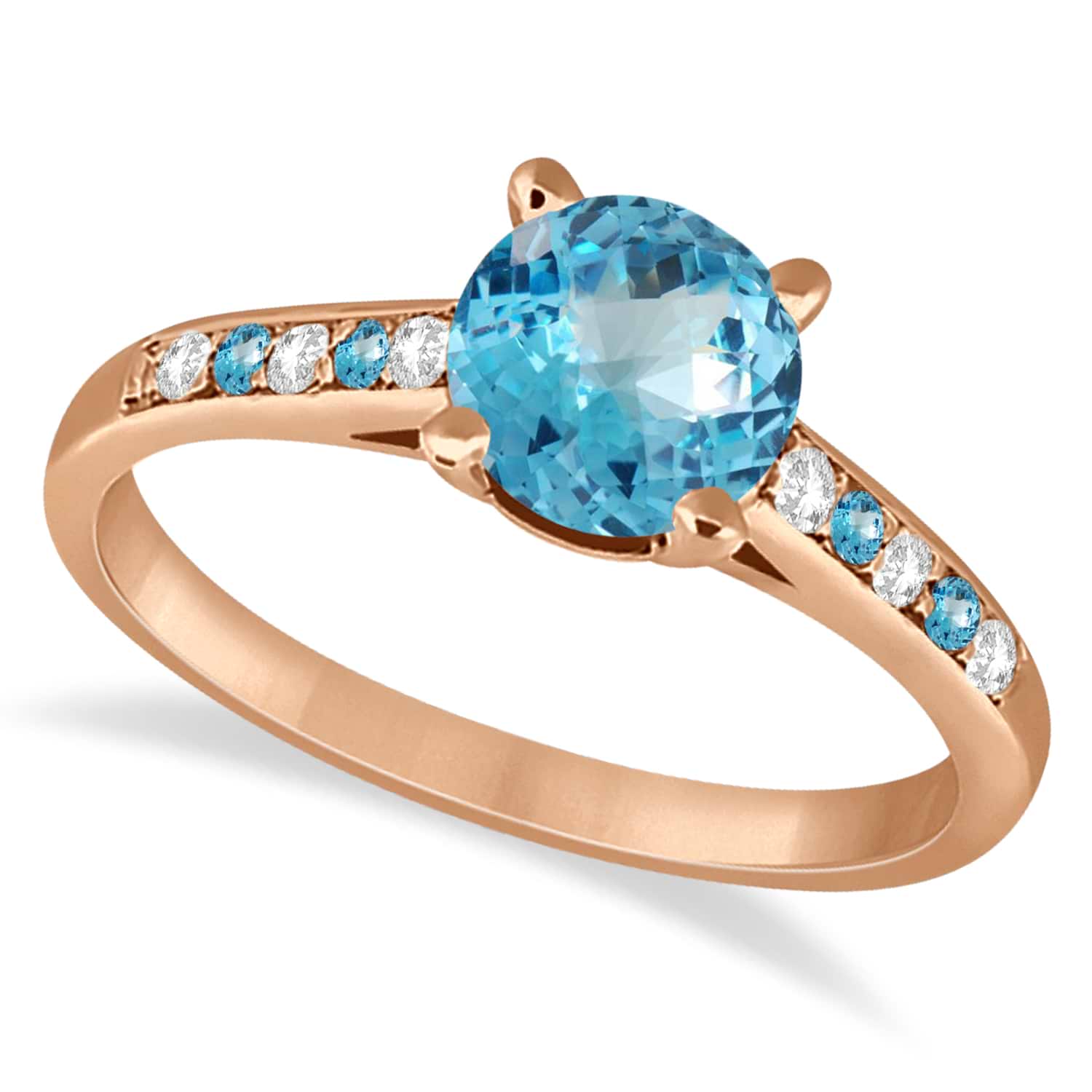 Cathedral Blue Topaz & Diamond Engagement Ring 18k Rose Gold (1.20ct)