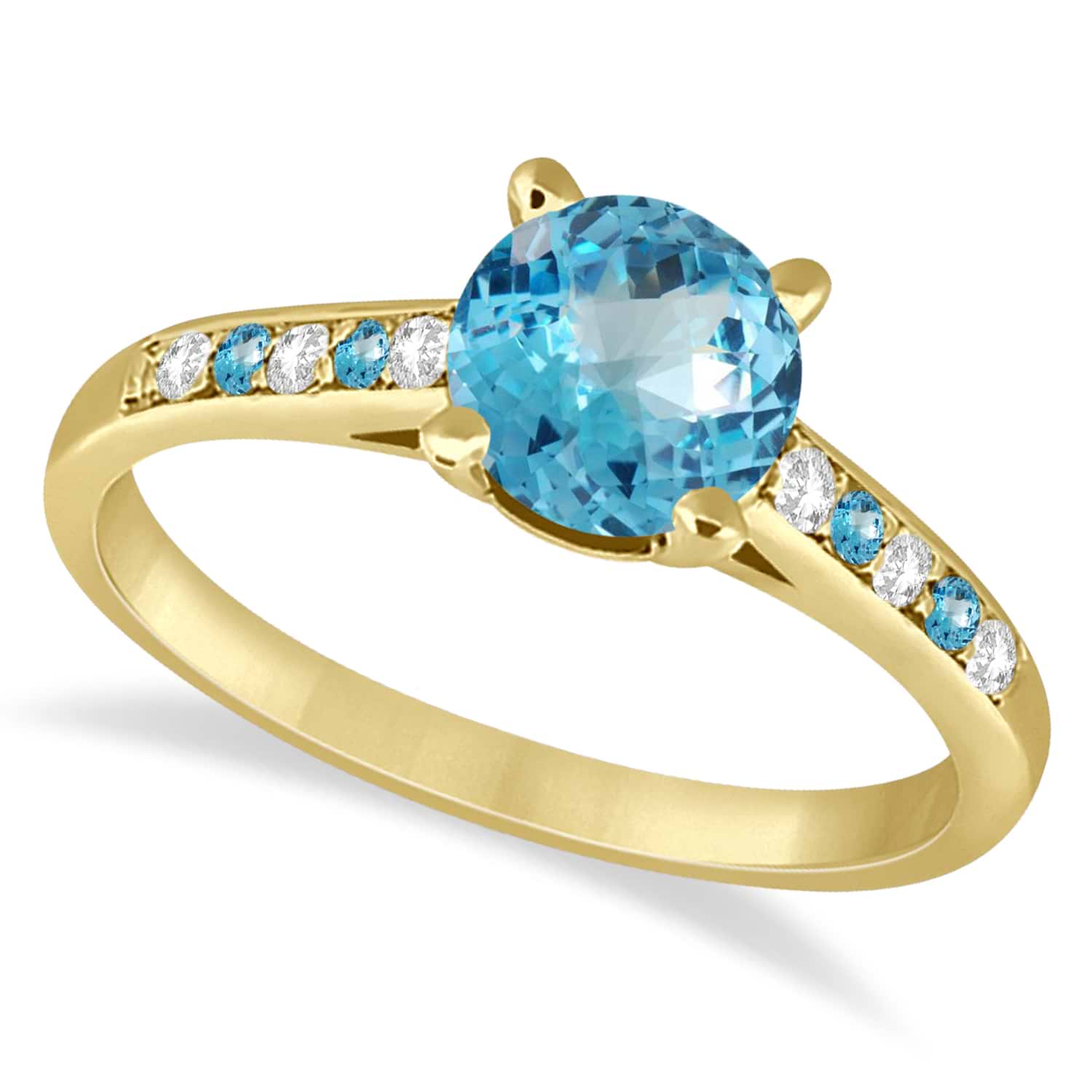 Cathedral Blue Topaz & Diamond Engagement Ring 18k Yellow Gold (1.20ct)