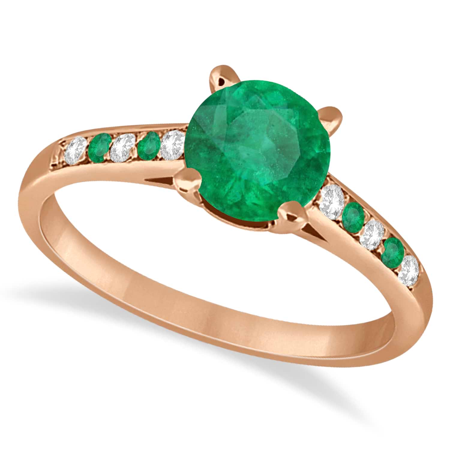 Cathedral Emerald & Diamond Engagement Ring 14k Rose Gold (1.20ct)