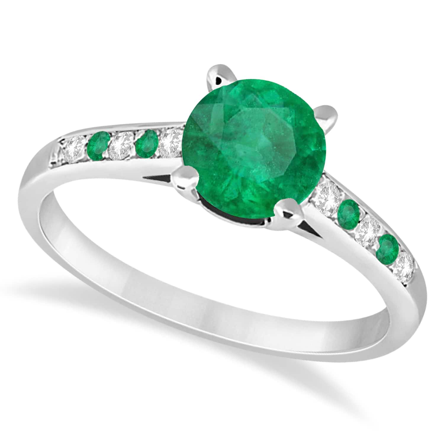 Cathedral Emerald & Diamond Engagement Ring 14k White Gold (1.20ct)