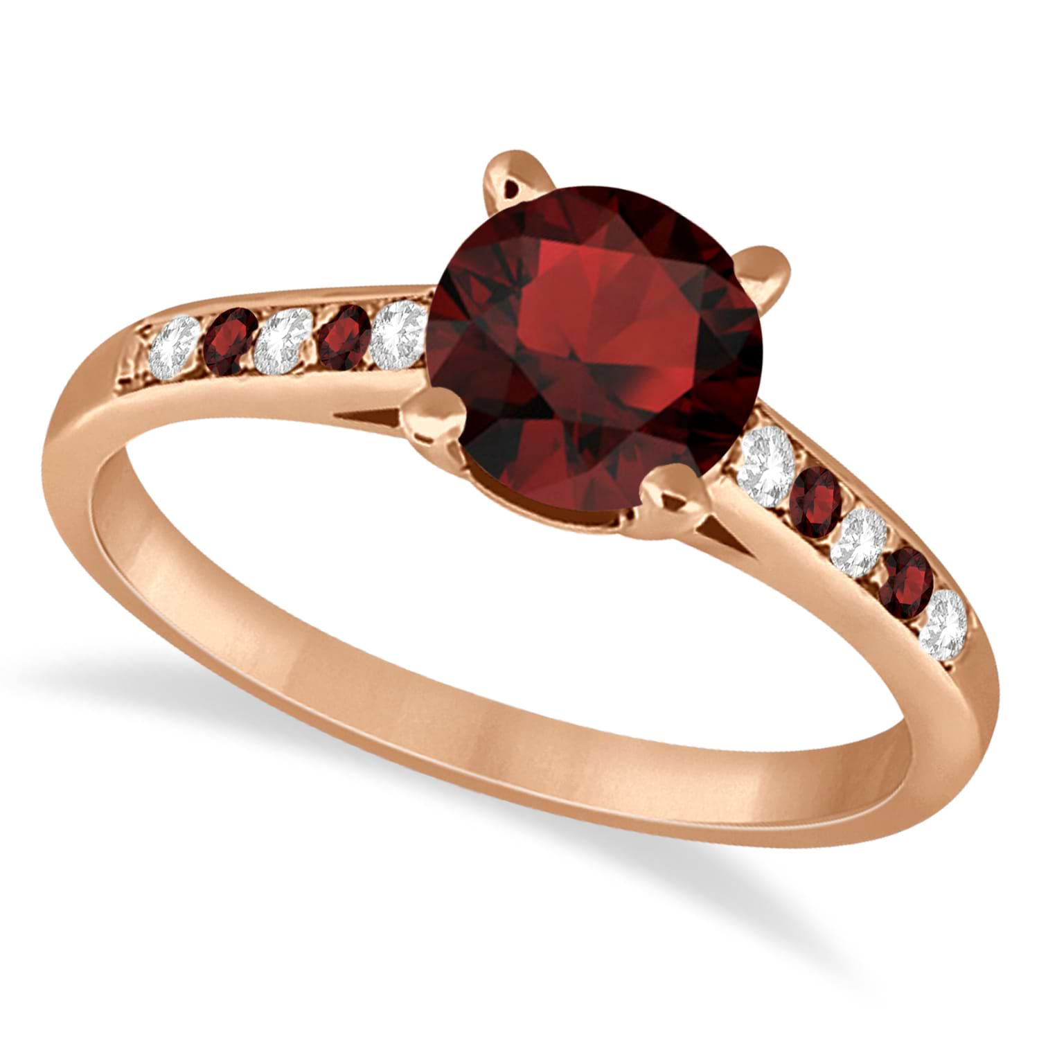 Cathedral Garnet & Diamond Engagement Ring 14k Rose Gold (1.20ct)