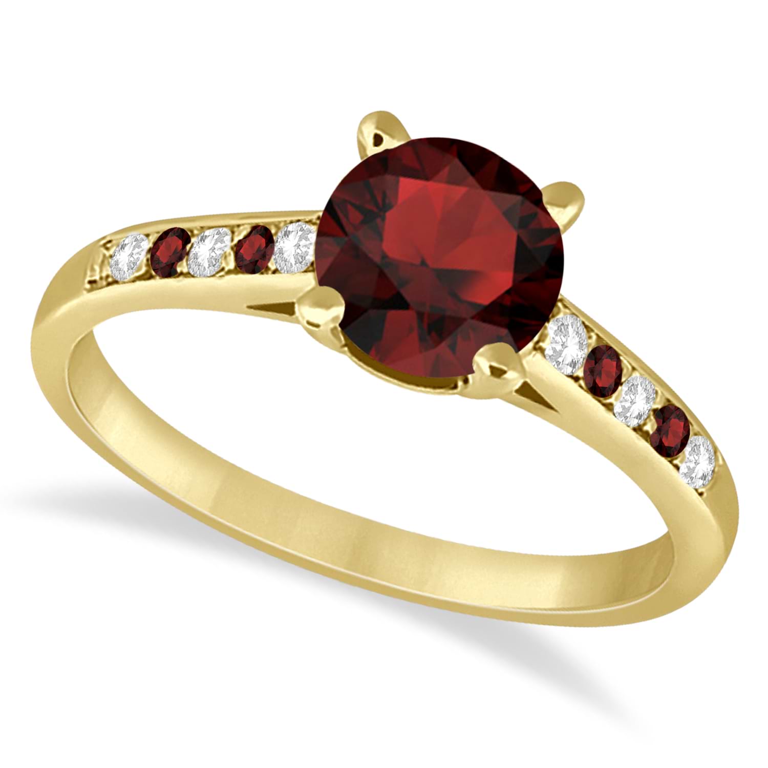 Cathedral Garnet & Diamond Engagement Ring 18k Yellow Gold (1.20ct)