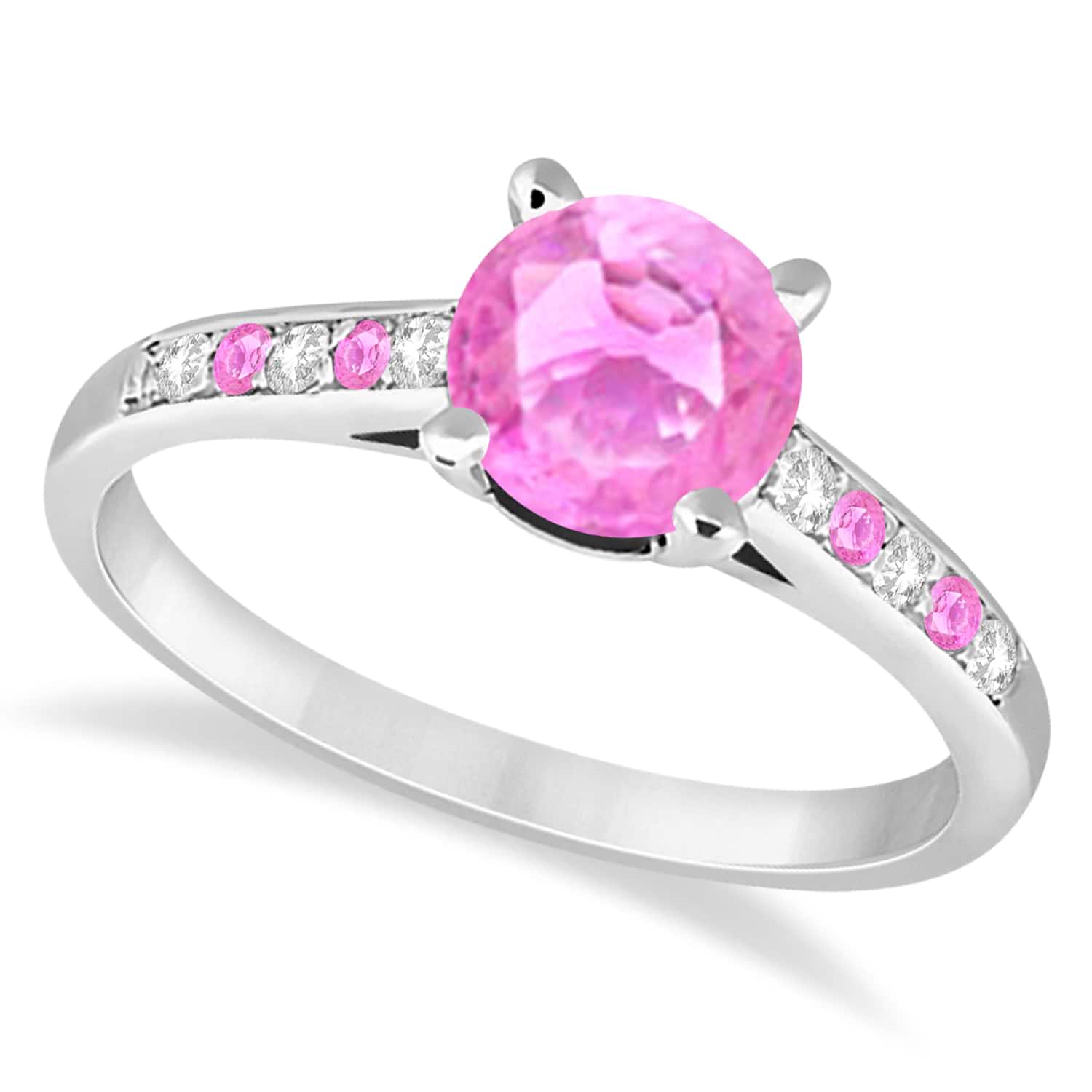 Cathedral Pink Sapphire & Diamond Engagement Ring 14k White Gold (1.20ct)