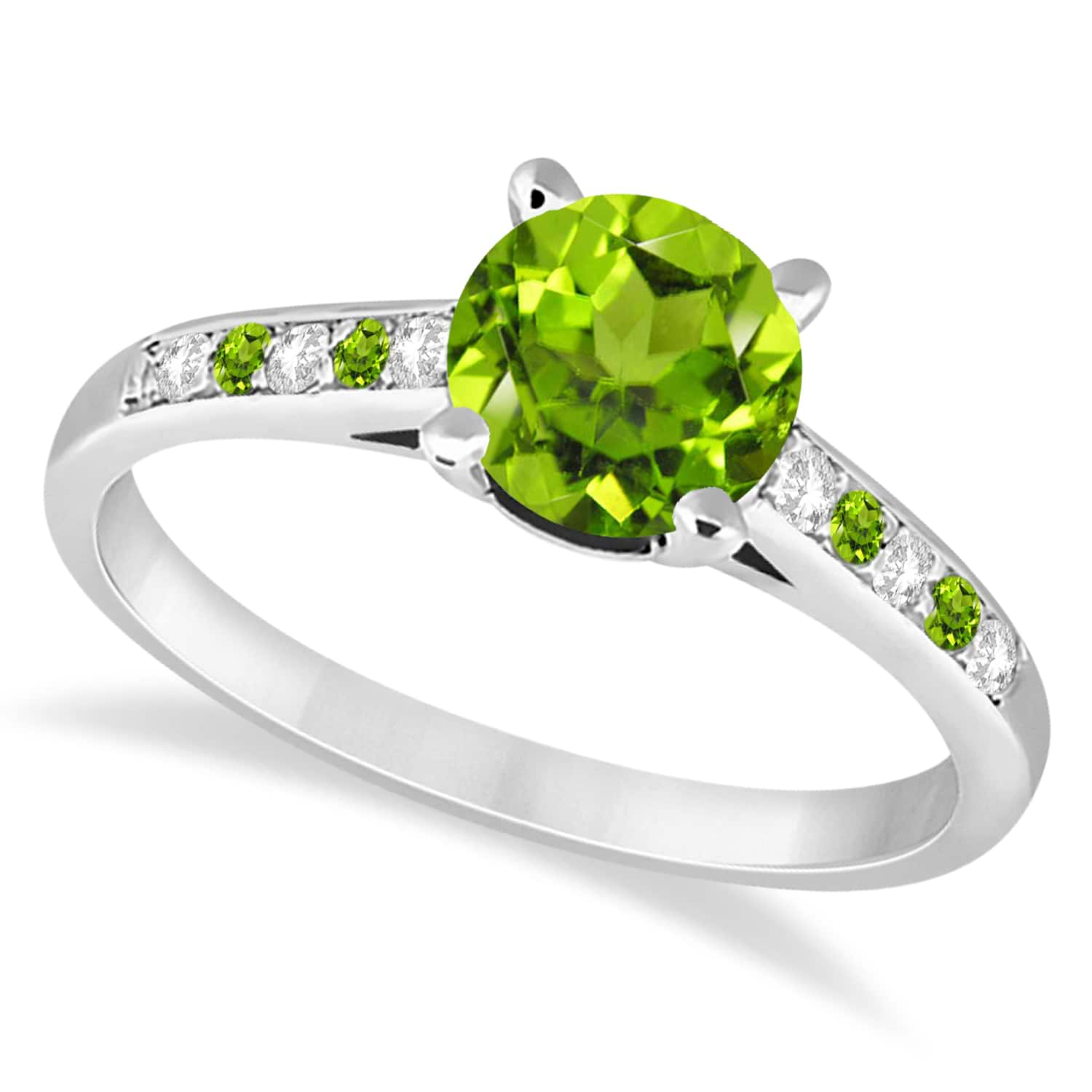 Cathedral Peridot & Diamond Engagement Ring 14k White Gold (1.20ct)