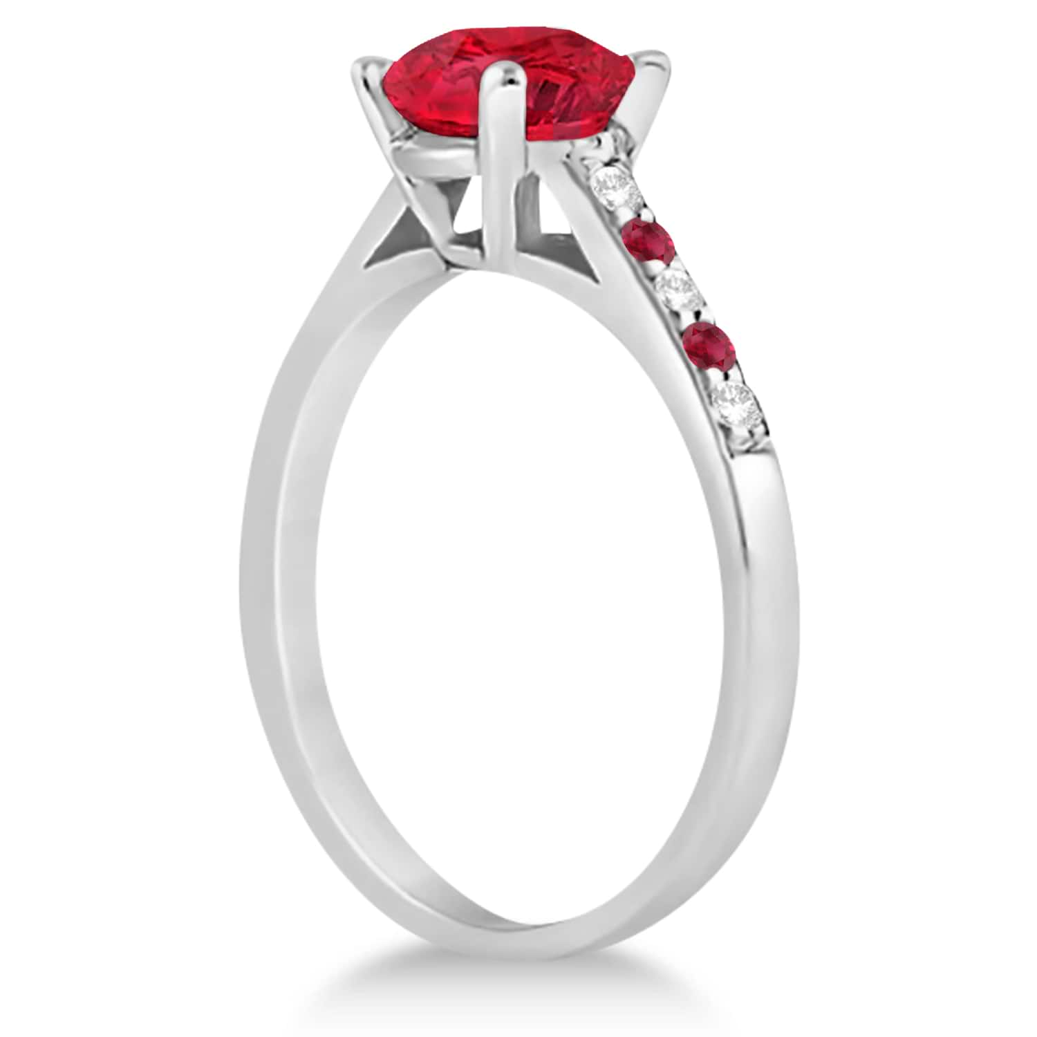 Cathedral Ruby & Diamond Engagement Ring 14k White Gold (1.20ct)