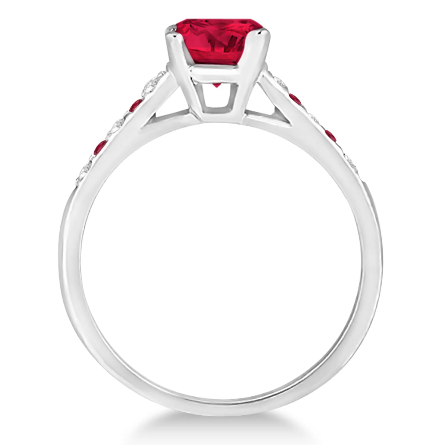 Cathedral Ruby & Diamond Engagement Ring 14k White Gold (1.20ct)