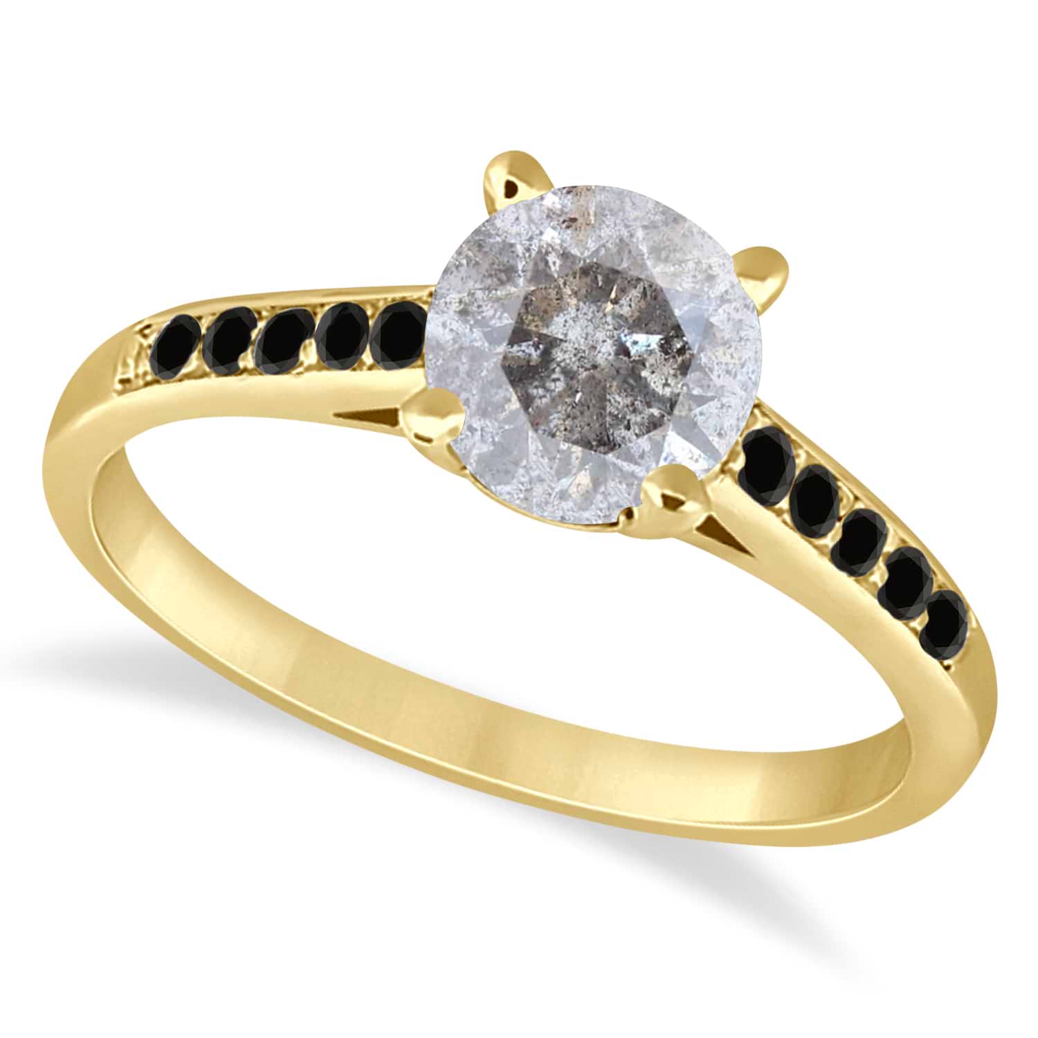 Cathedral Salt & Pepper & Black Diamond Engagement Ring 18k Yellow Gold (1.20ct)