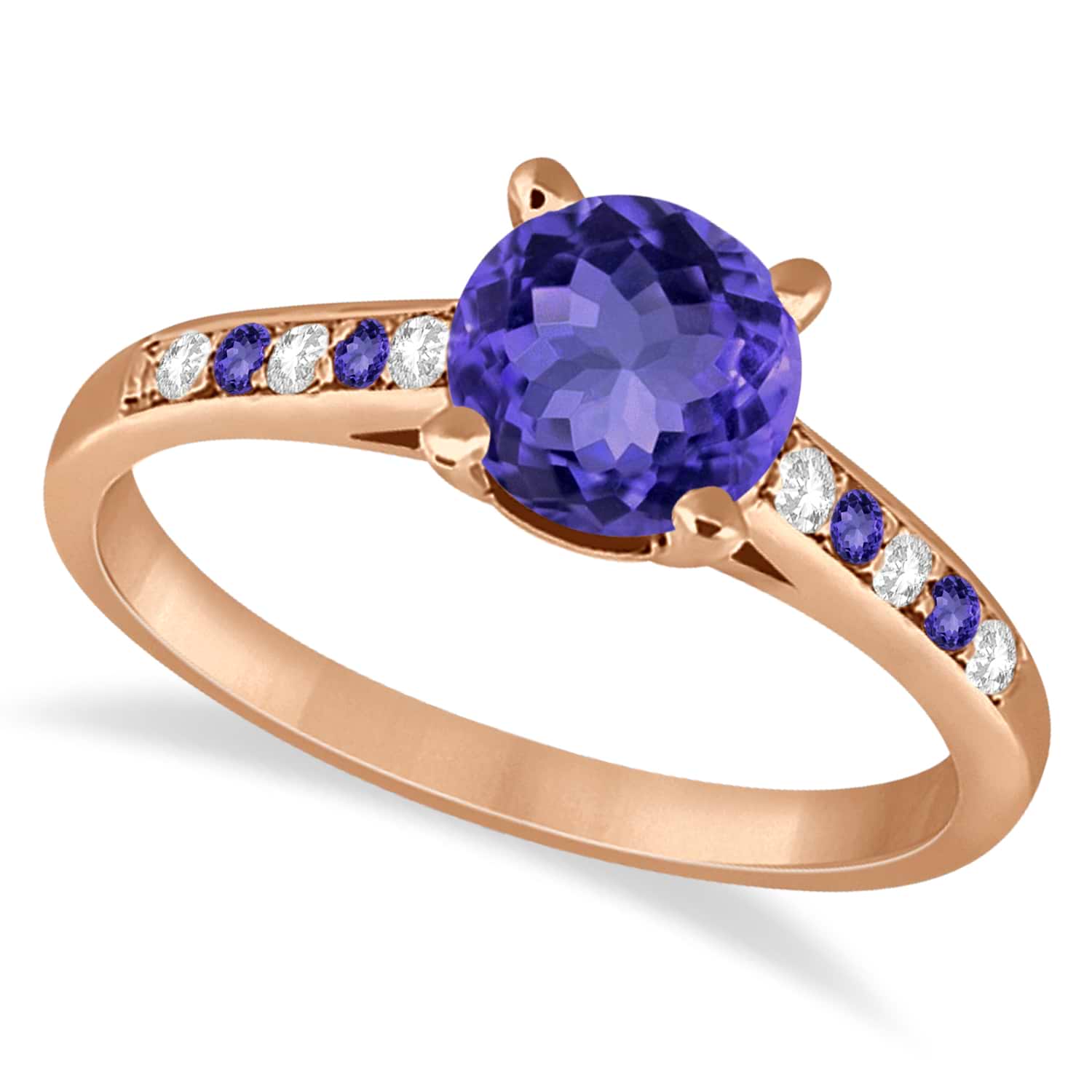 Cathedral Tanzanite & Diamond Engagement Ring 14k Rose Gold (1.20ct)