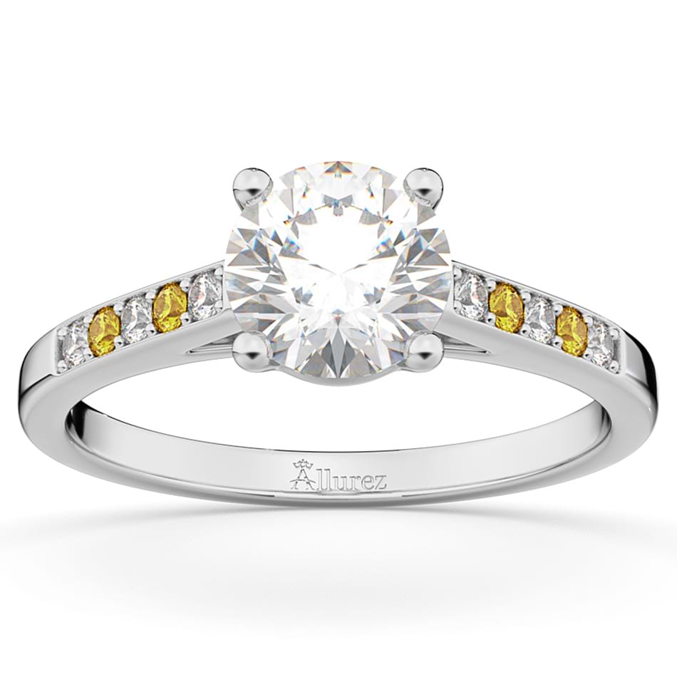 Cathedral Yellow Sapphire & Diamond Engagement Ring 14k White Gold (0.20ct)