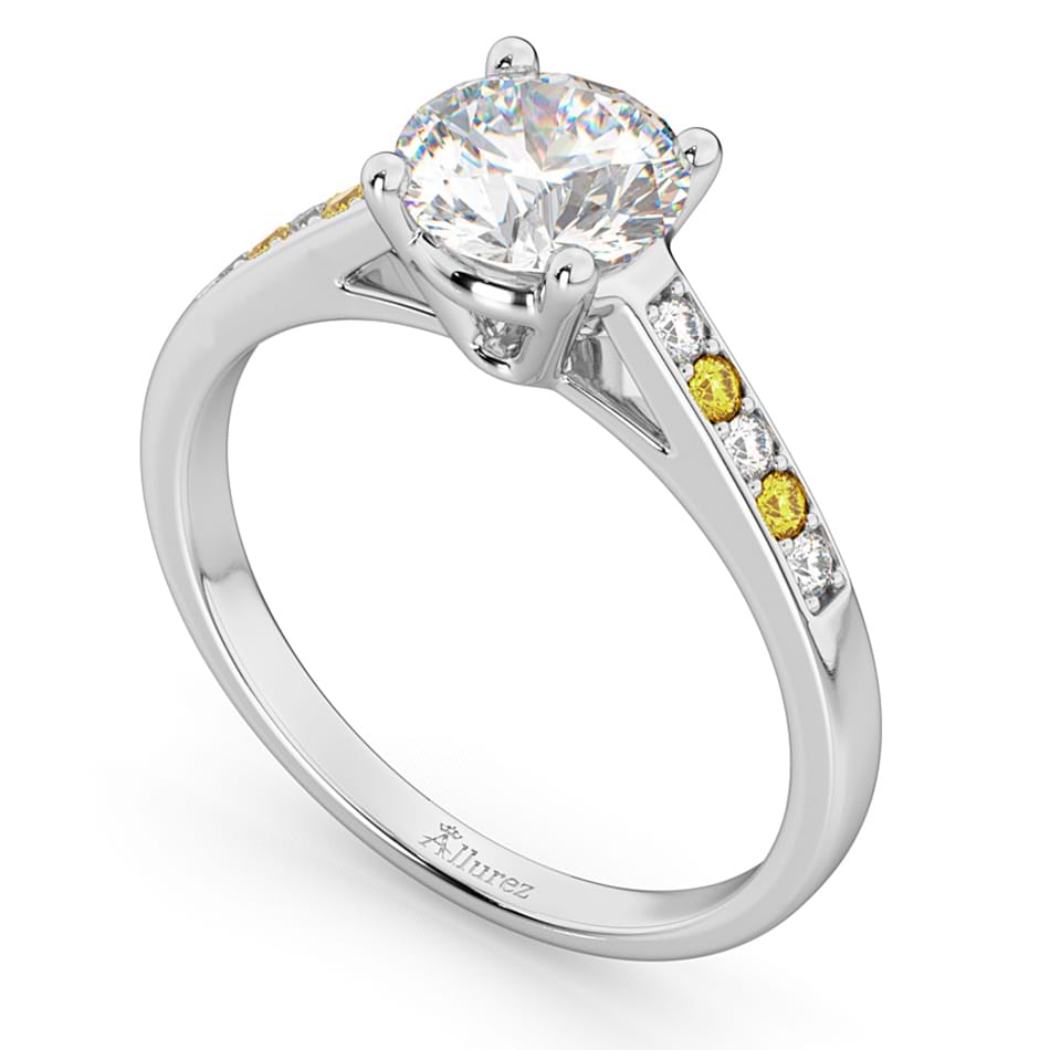 Cathedral Yellow Sapphire & Diamond Engagement Ring 14k White Gold (0.20ct)