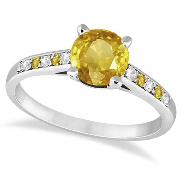 Cathedral Yellow Sapphire & Diamond Engagement Ring Palladium (1.20ct)