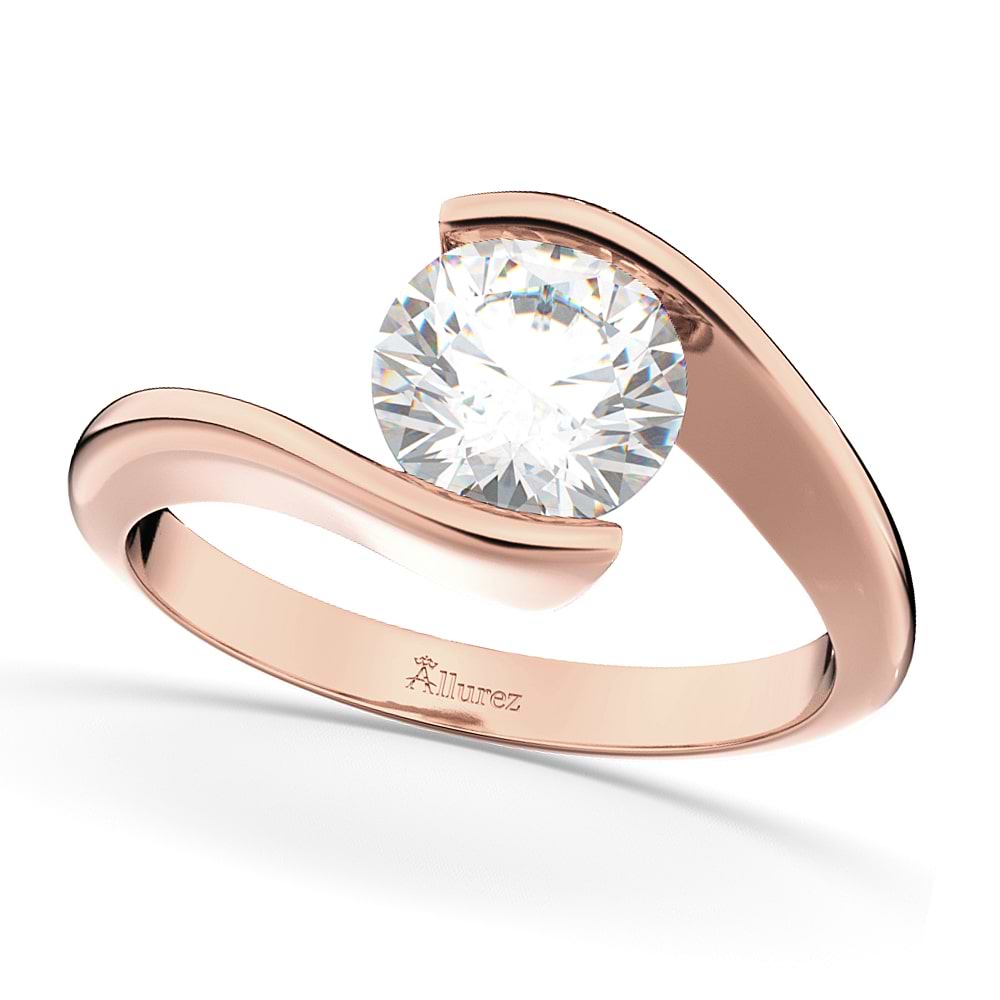 Tension Set Solitaire Diamond Engagement Ring 14k Rose Gold 0.75ct