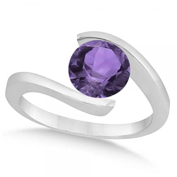 Tension Set Solitaire Amethyst Engagement Ring 14k White Gold 2.00ct