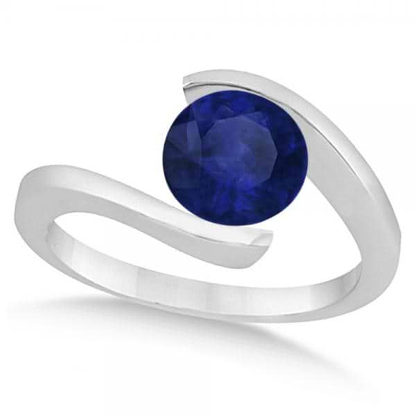 Tension Solitaire Blue Sapphire Engagement Ring 14k White Gold 1.00ct