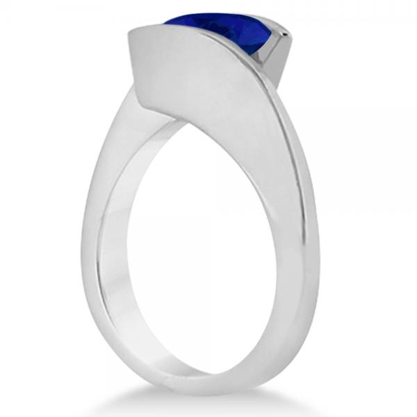 Tension Solitaire Blue Sapphire Engagement Ring 14k White Gold 2.00ct
