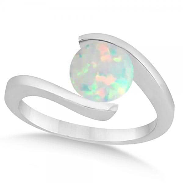 Tension Set Solitaire Opal Engagement Ring 14k White Gold 2.00ct