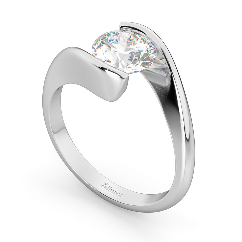 Tension Set Solitaire Diamond Engagement Ring 14k White Gold 0.50ct