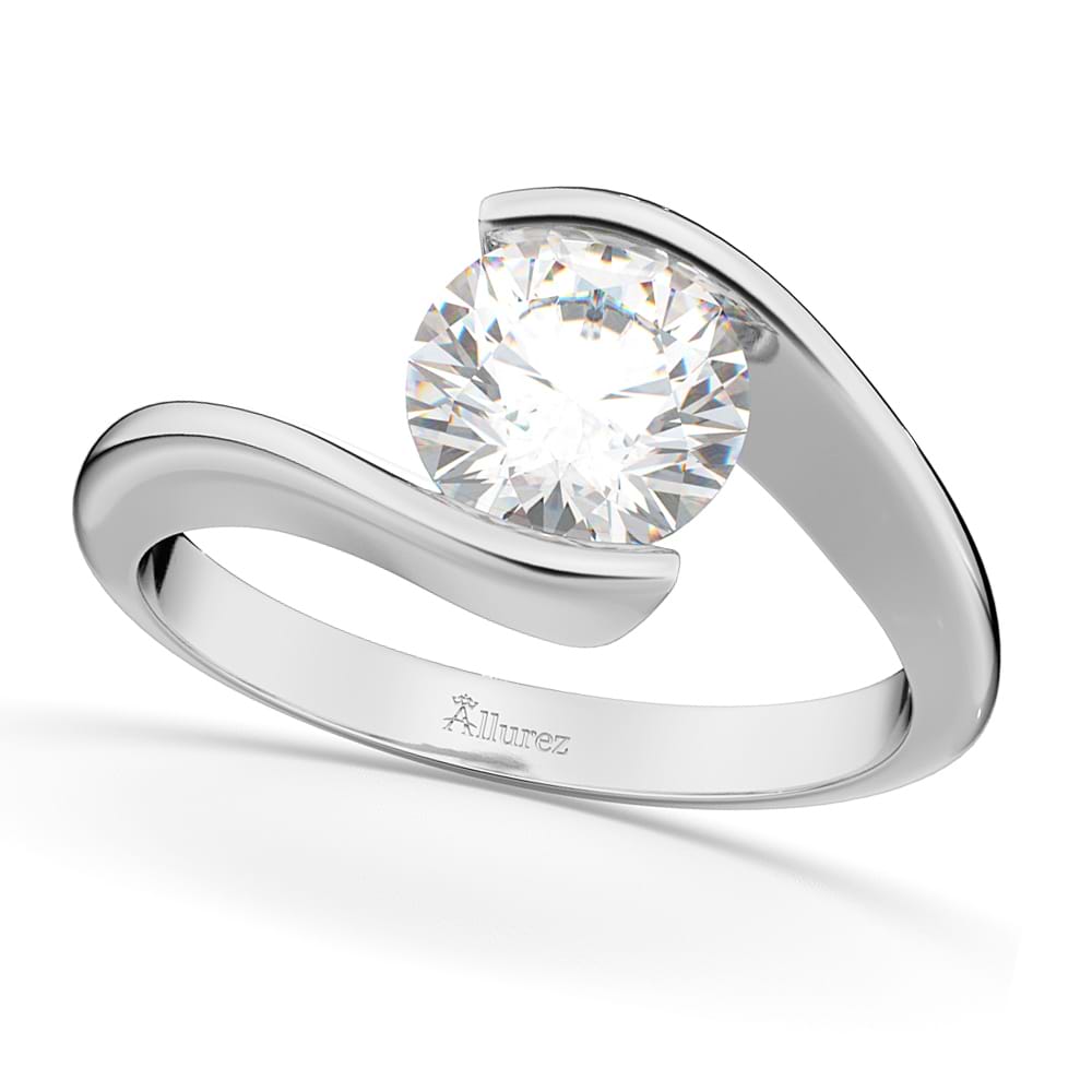 Tension Set Solitaire Lab Diamond Engagement Ring 14k White Gold 1.00ct