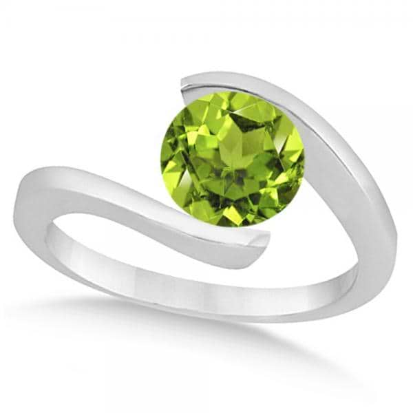 Tension Set Solitaire Peridot Engagement Ring 14k White Gold 2.00ct
