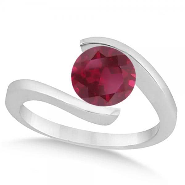 Tension Set Solitaire Ruby Engagement Ring 14k White Gold 1.00ct