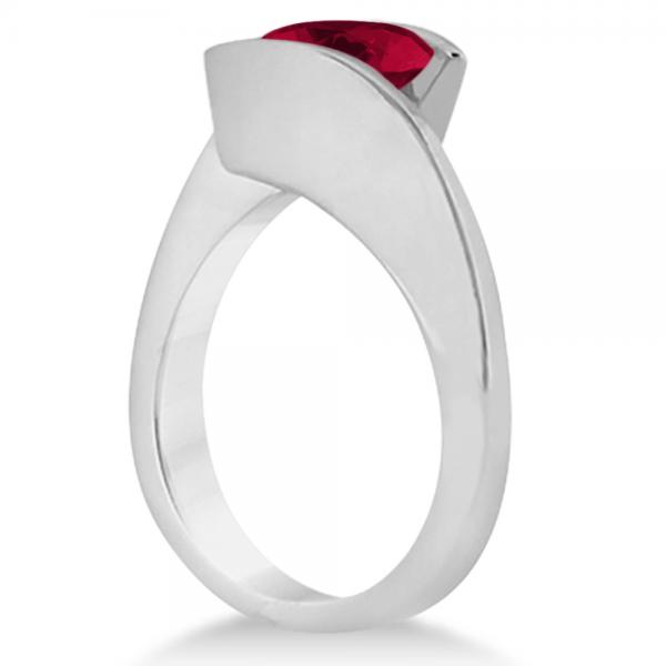 Tension Set Solitaire Ruby Engagement Ring 14k White Gold 2.00ct