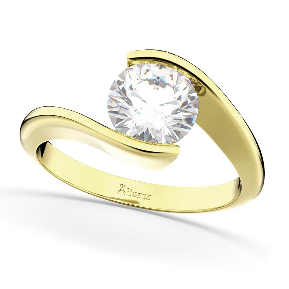 Tension Set Solitaire Diamond Engagement Ring 14k Yellow Gold 1.00ct