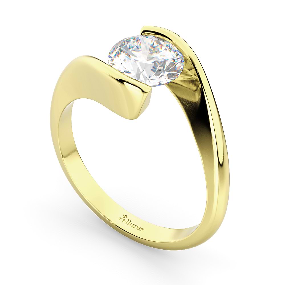 14 Karat Yellow Gold Tension Ring Set with 0.415 Carat White Diamond