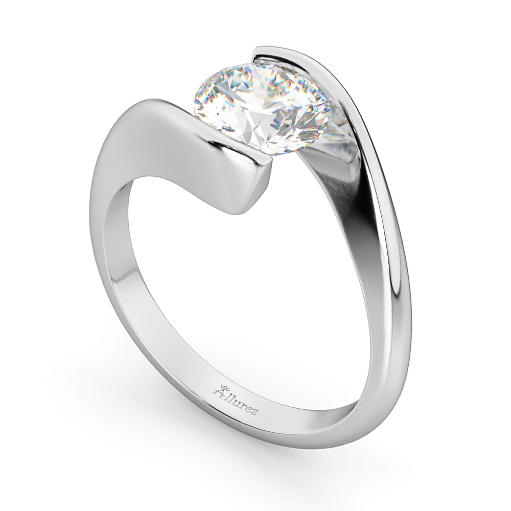 Tension Set Swirl Solitaire Engagement Ring Setting 18k White Gold