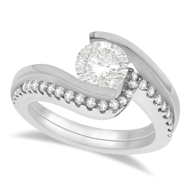 Tension Set Lab Diamond Engagement Ring & Band Bridal Set in Palladium
