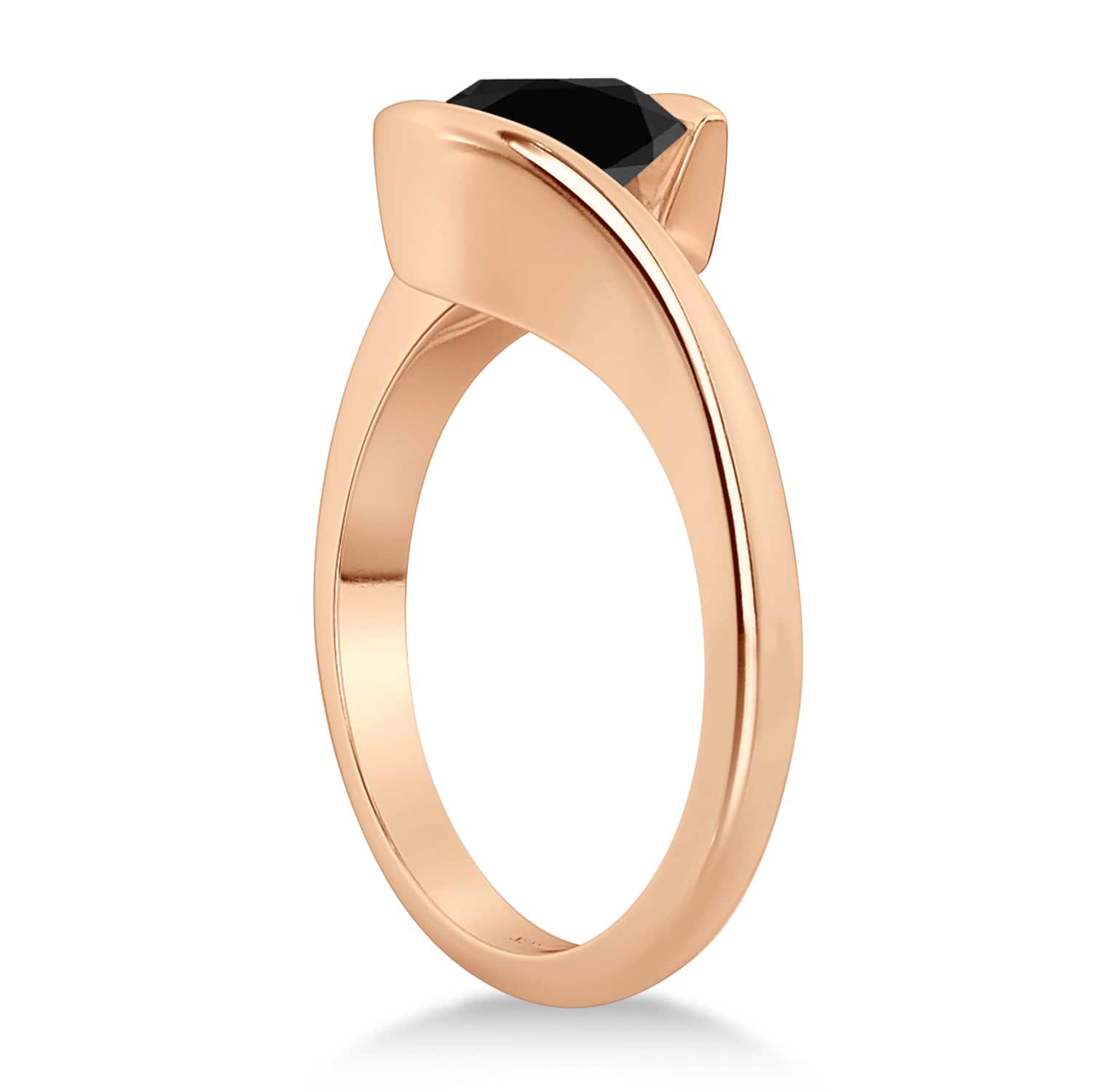 Tension Set Solitaire Black Diamond Engagement Ring 14k Rose Gold 1.50ct