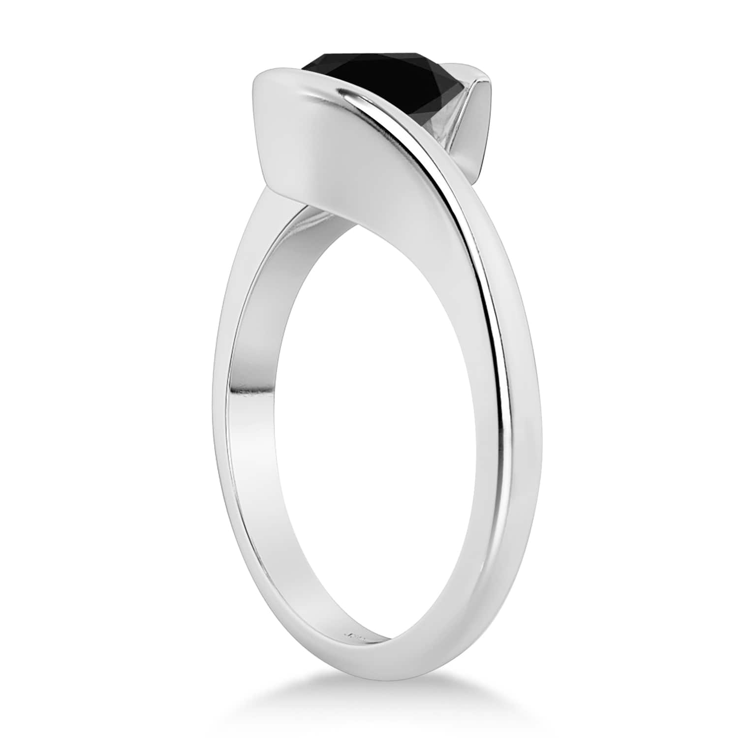 Tension Set Solitaire Black Diamond Engagement Ring 14k White Gold 1.25ct