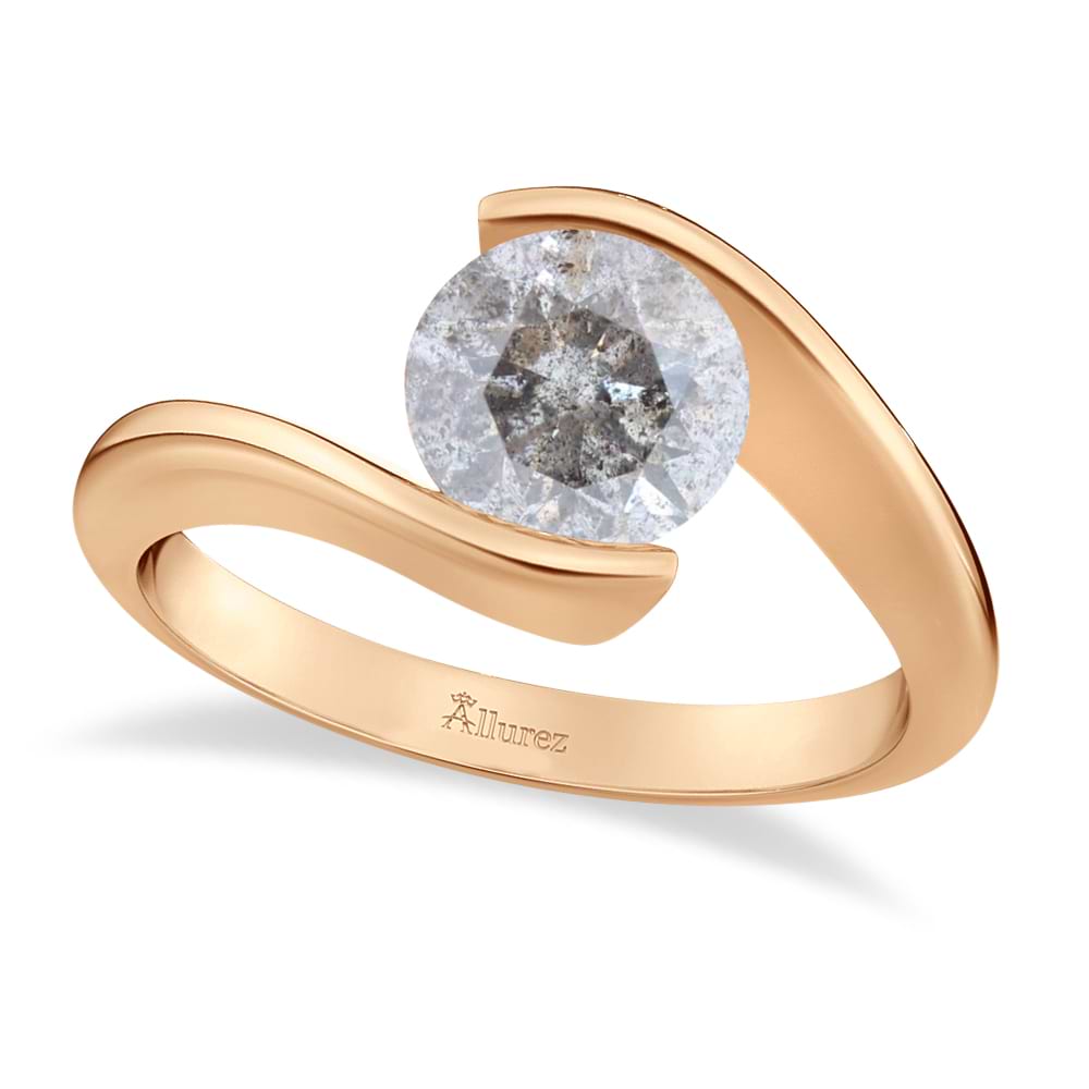 Tension Set Solitaire Salt & Pepper Diamond Engagement Ring 14k Rose Gold 0.50ct