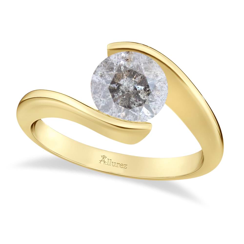 Tension Set Solitaire Salt & Pepper Diamond Engagement Ring 14k Yellow Gold 1.25ct