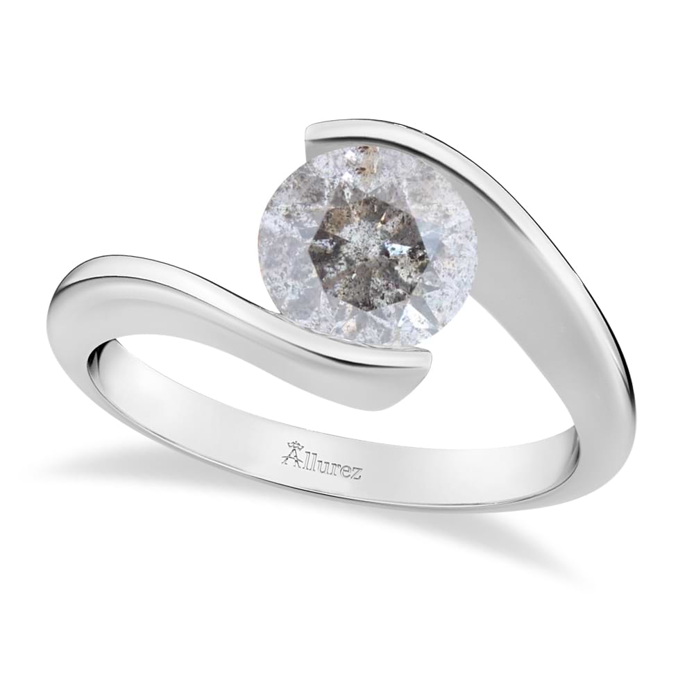 Tension Set Solitaire Salt & Pepper Diamond Engagement Ring in Palladium 1.50ct