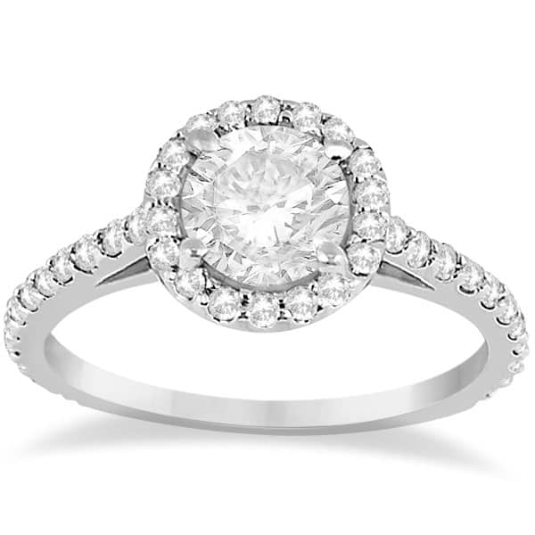 Halo Diamond Cathedral Engagement Ring Setting 14k White Gold 0.64ct - U945