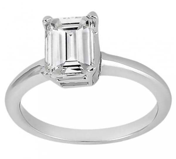 Solitaire Engagement Ring Setting for Emerald-Cut Diamond 14k White Gold
