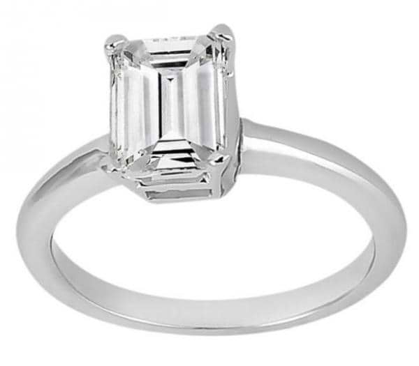 Solitaire Engagement Ring Setting for Emerald-Cut Diamond 18k White Gold