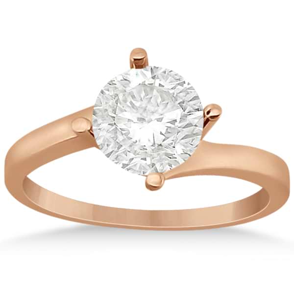 Curved Four-Prong Bypass Solitaire Engagement Ring 14k Rose Gold