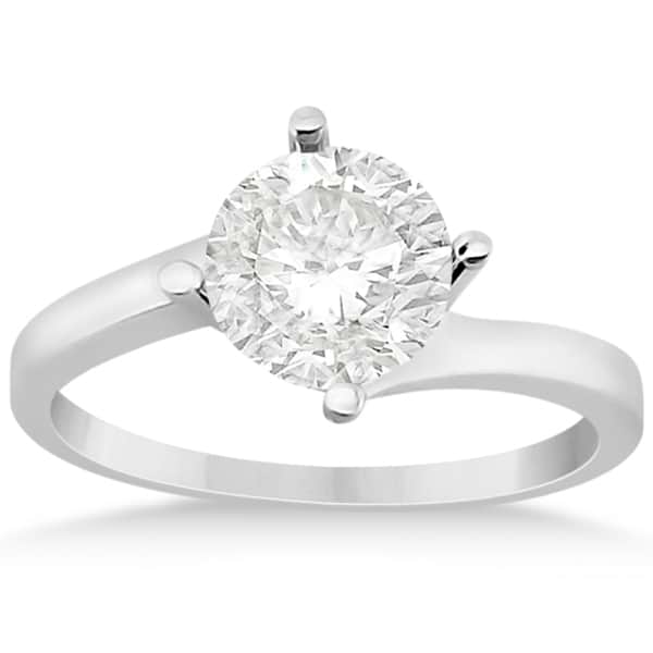 Curved Four-Prong Bypass Solitaire Engagement Ring 18k White Gold
