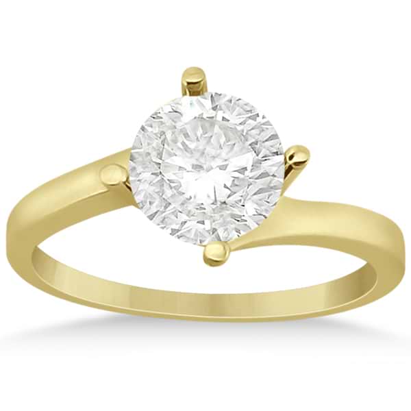 Curved Four-Prong Bypass Solitaire Engagement Ring 18k Yellow Gold