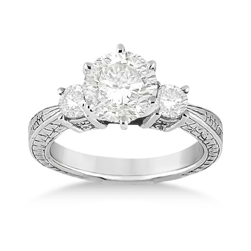 Antique Three-Stone Diamond Engagement Ring 18k White Gold (0.50ct)