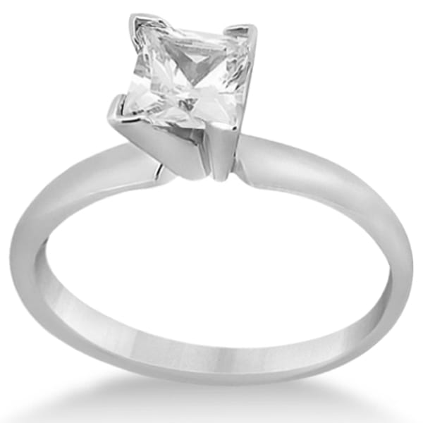 14k White Gold Solitaire Engagement Ring Princess Cut Diamond Setting