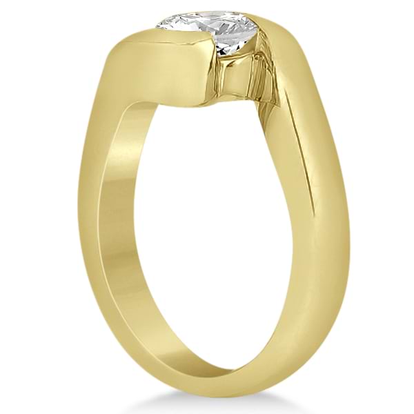 Twisted Bypass Solitaire Tension Set Engagement Ring 14k Yellow Gold