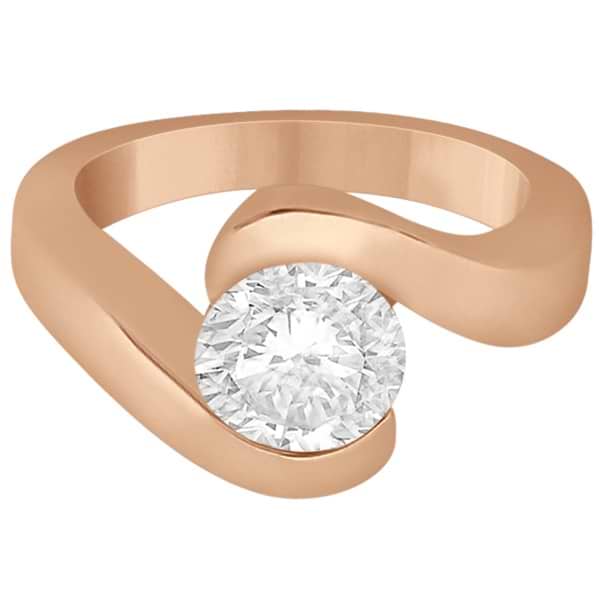 Twisted Bypass Solitaire Tension Set Engagement Ring 18k Rose Gold