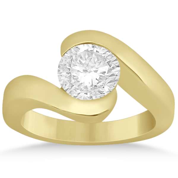 Twisted Bypass Solitaire Tension Set Engagement Ring 18k Yellow Gold