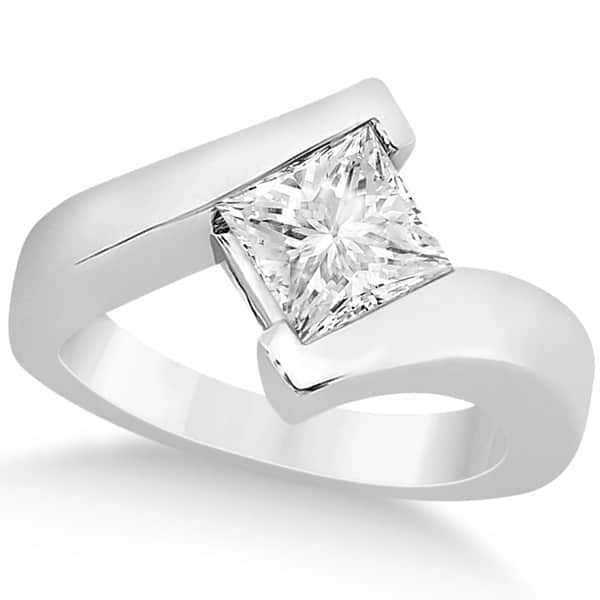 Solitaire Princess Moissanite Tension Set Engagement Ring 14k White Gold (0.50ct)