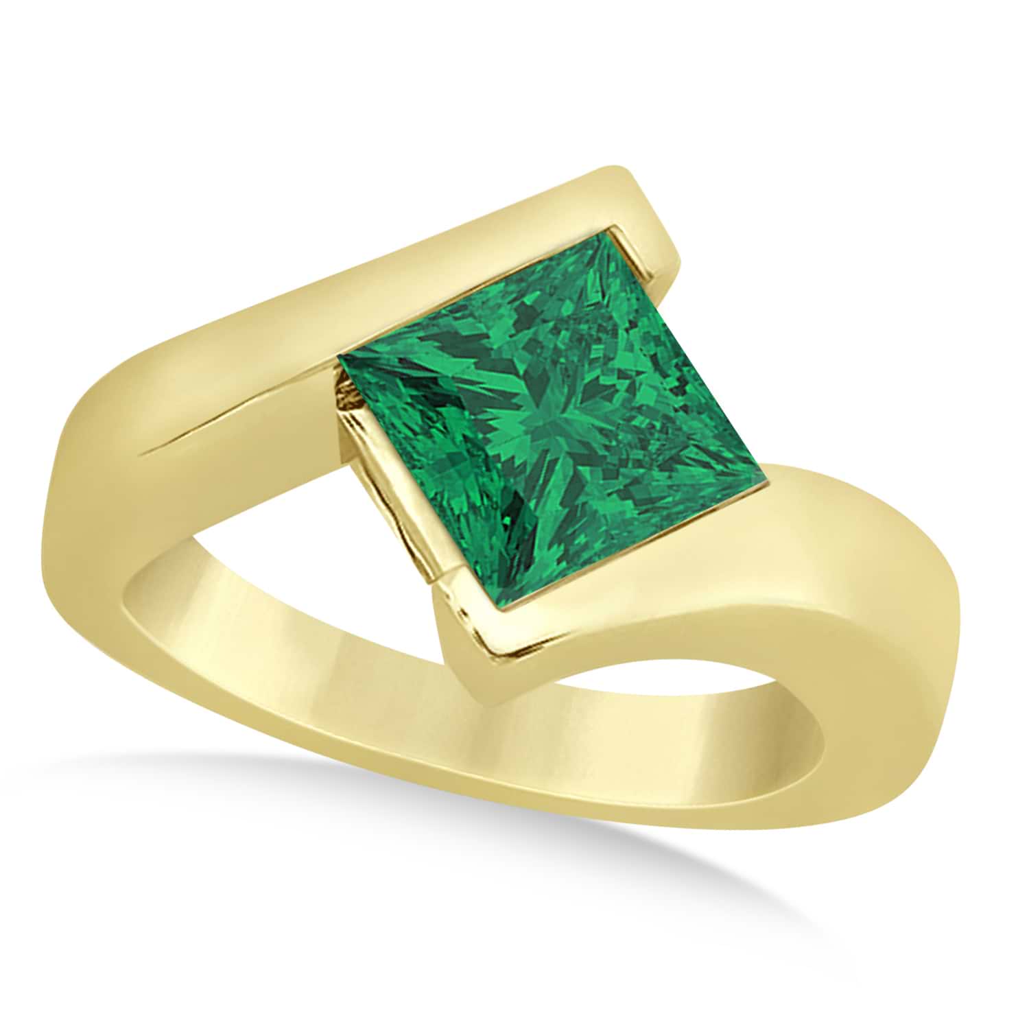 Solitaire Princess Emerald Tension Set Engagement Ring 18k Yellow Gold (1.50ct)