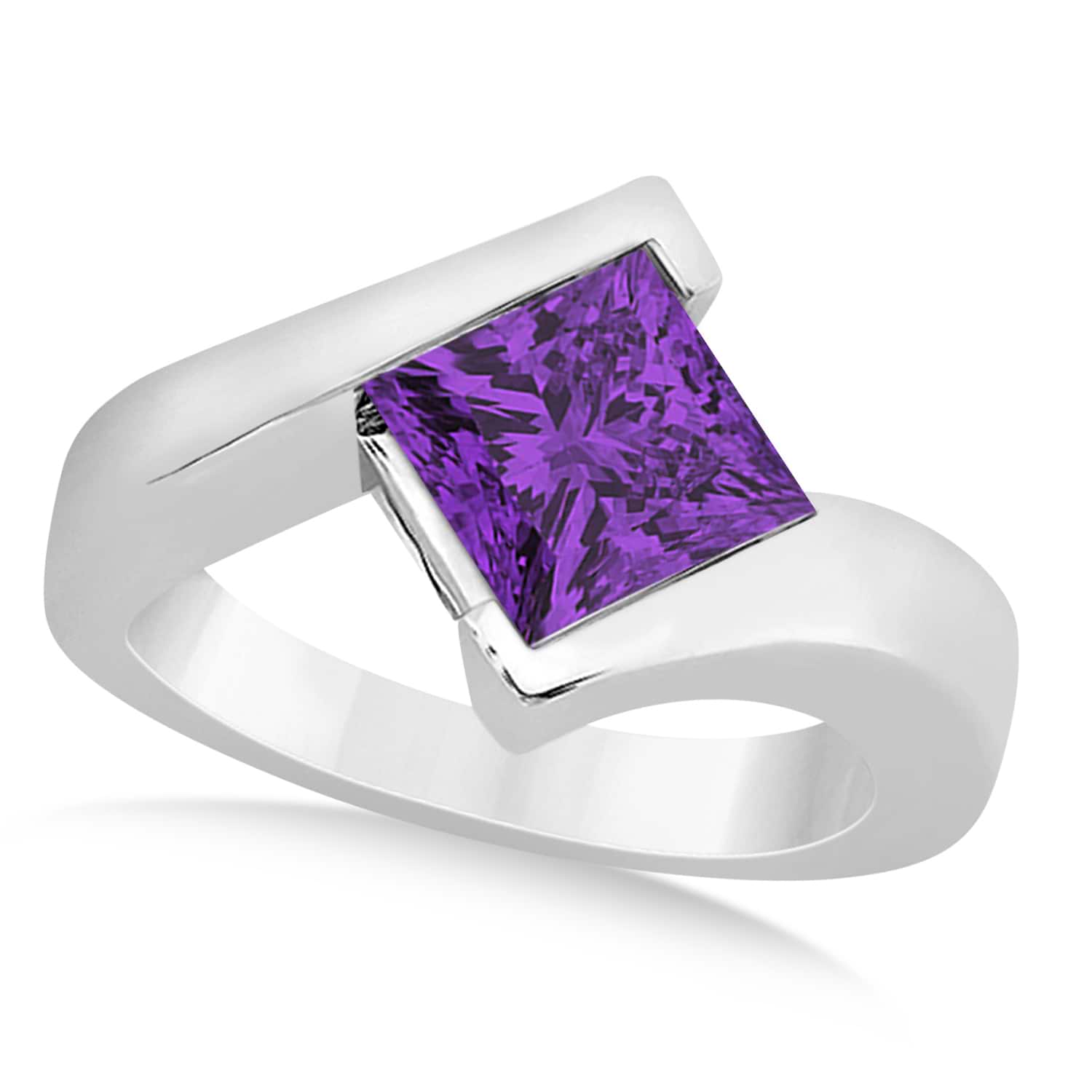 Solitaire Princess Amethyst Tension Set Engagement Ring Platinum (1.00ct)
