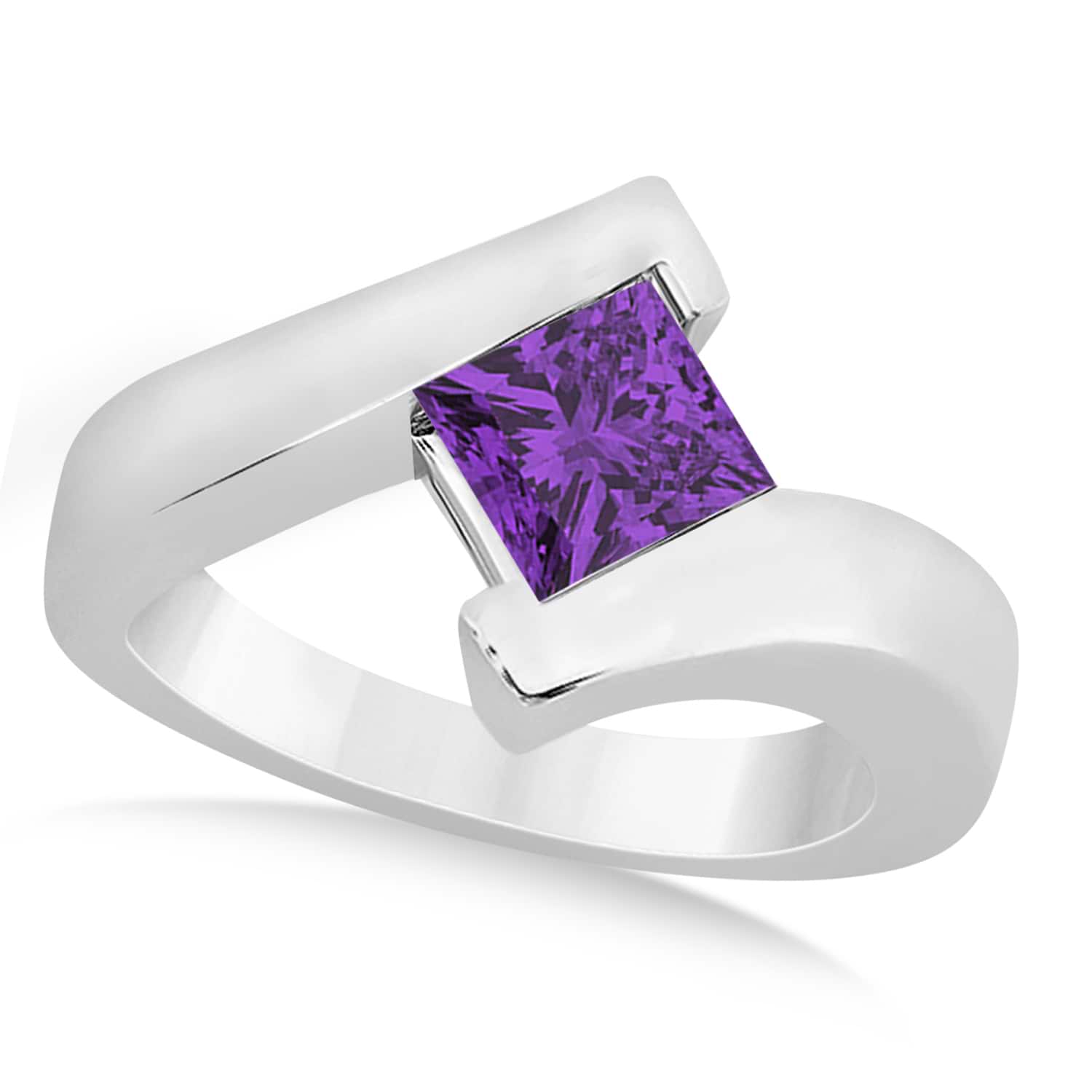 Solitaire Princess Amethyst Tension Set Engagement Ring Platinum (0.50ct)