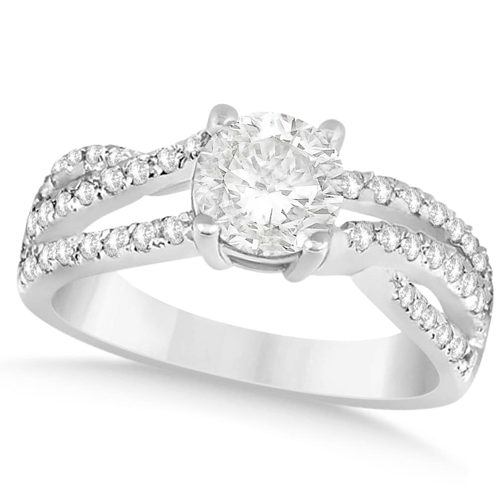 Diamond Accented Bypass Twisted Engagement Ring 14k White Gold 1.42ct